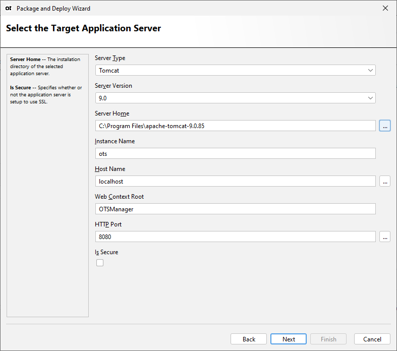 Select target application server