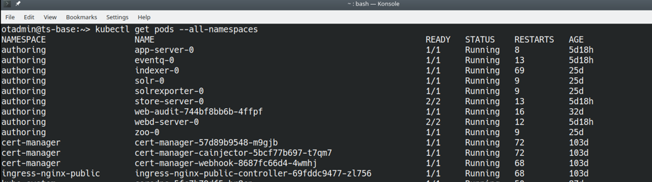 kubectl get pods --all-namespaces