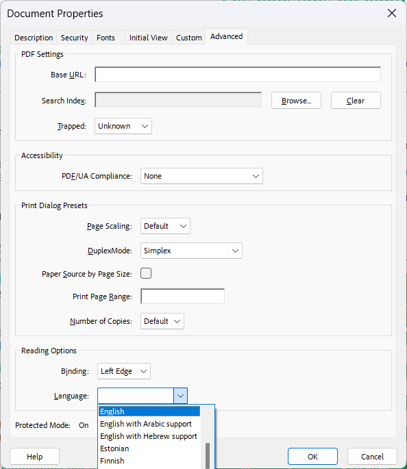 Reading options language